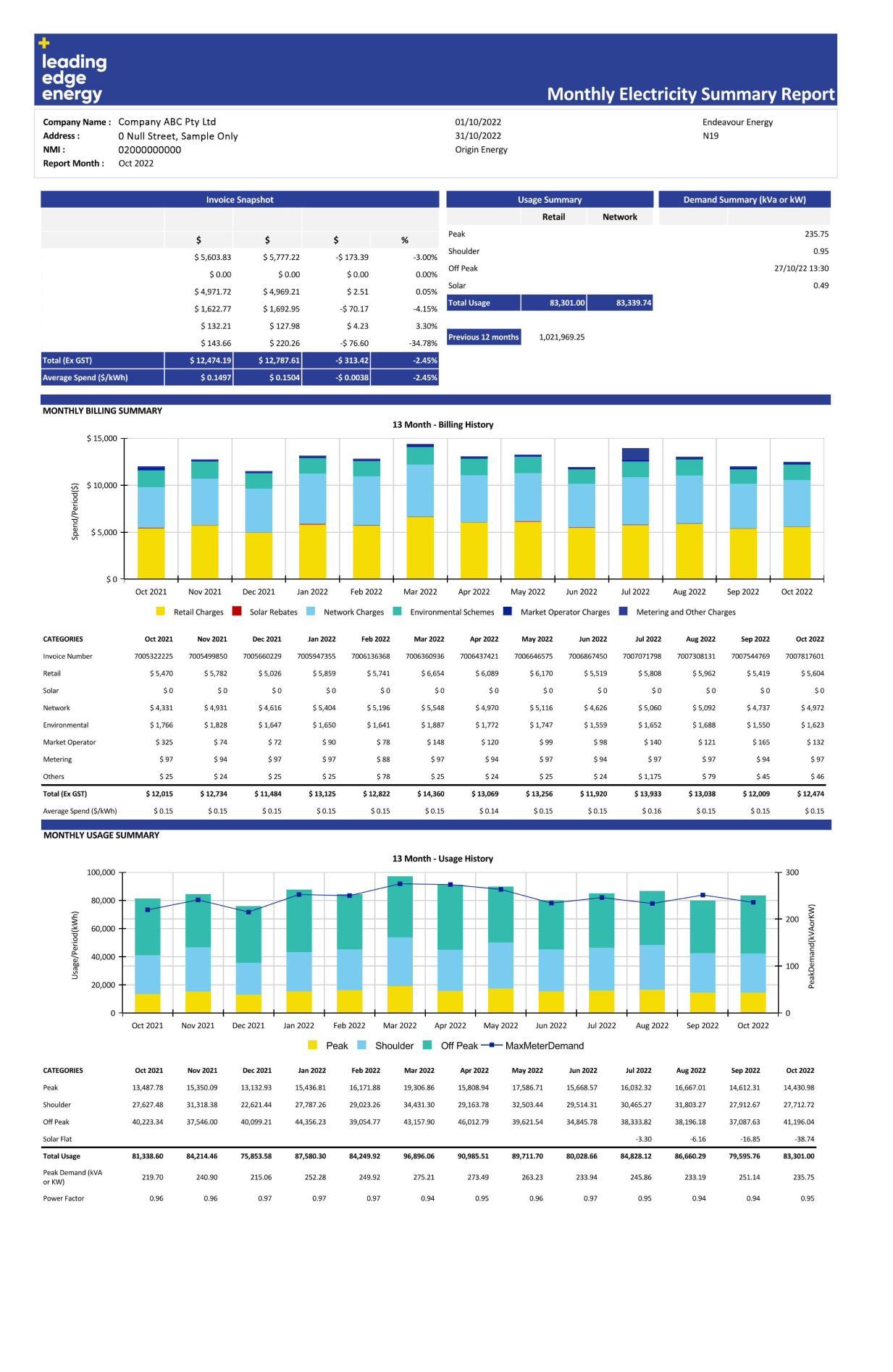 Monthly Electricity Summary Report